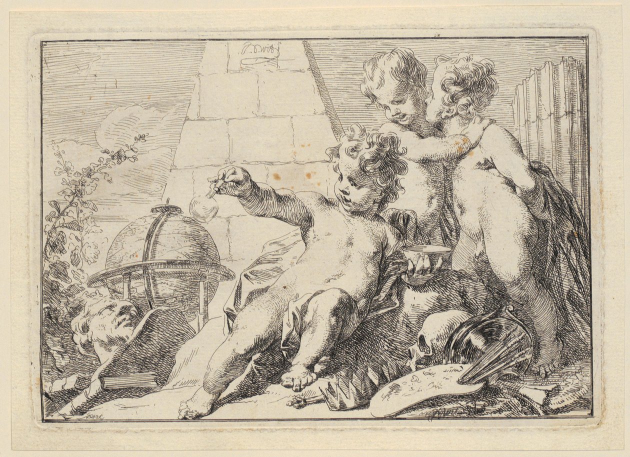 Three Genii at a Pyramid by Jacob de Wit