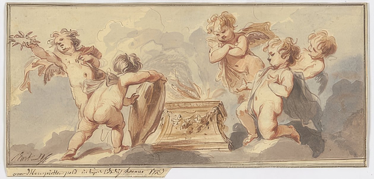 Five Amorettes Sacrificing at an Altar. 1723 by Jacob de Wit