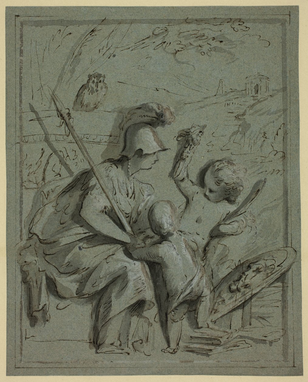 Minerva with Two Putti by Jacob de Wit