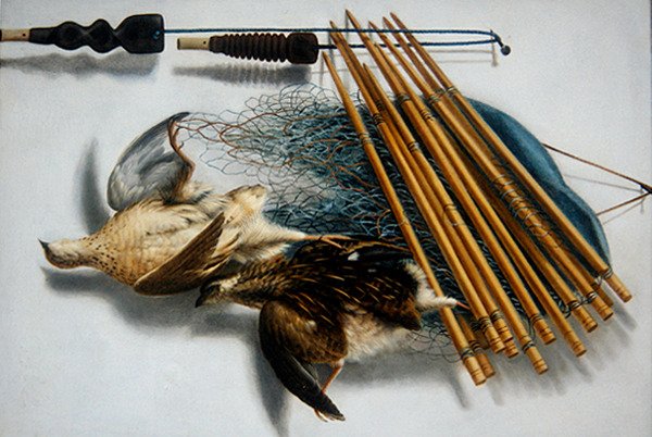 A Still Life with two Quail and Hunting Paraphernalia