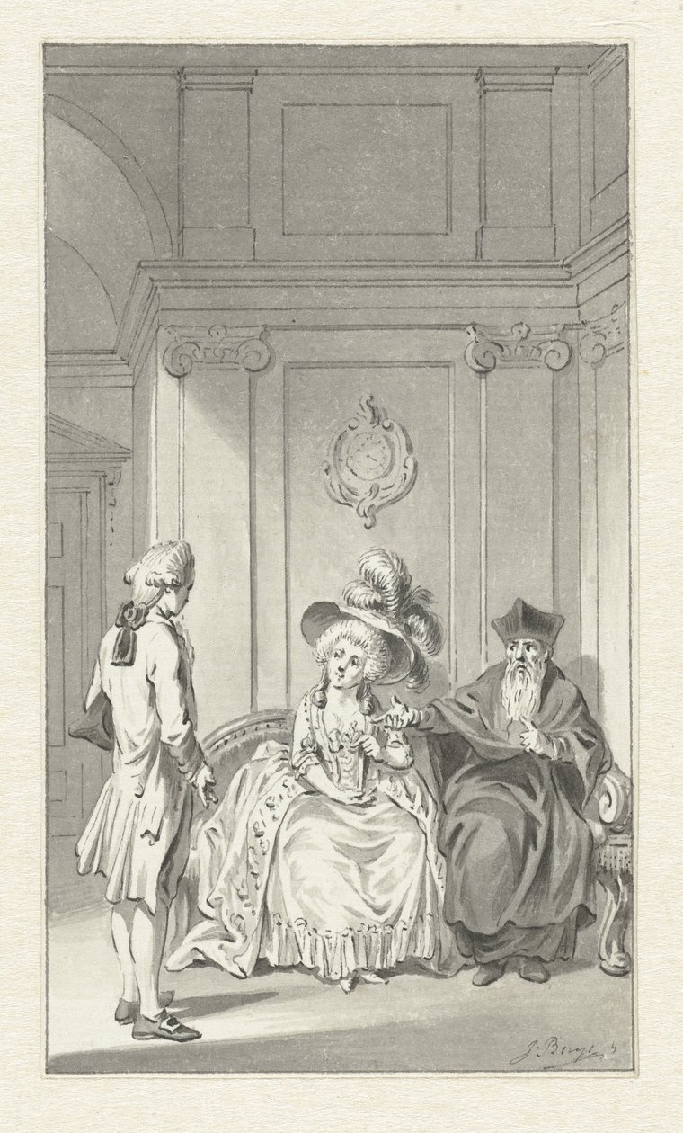 Interior with Cleric, Lady and Young Man by Jacobus Buys