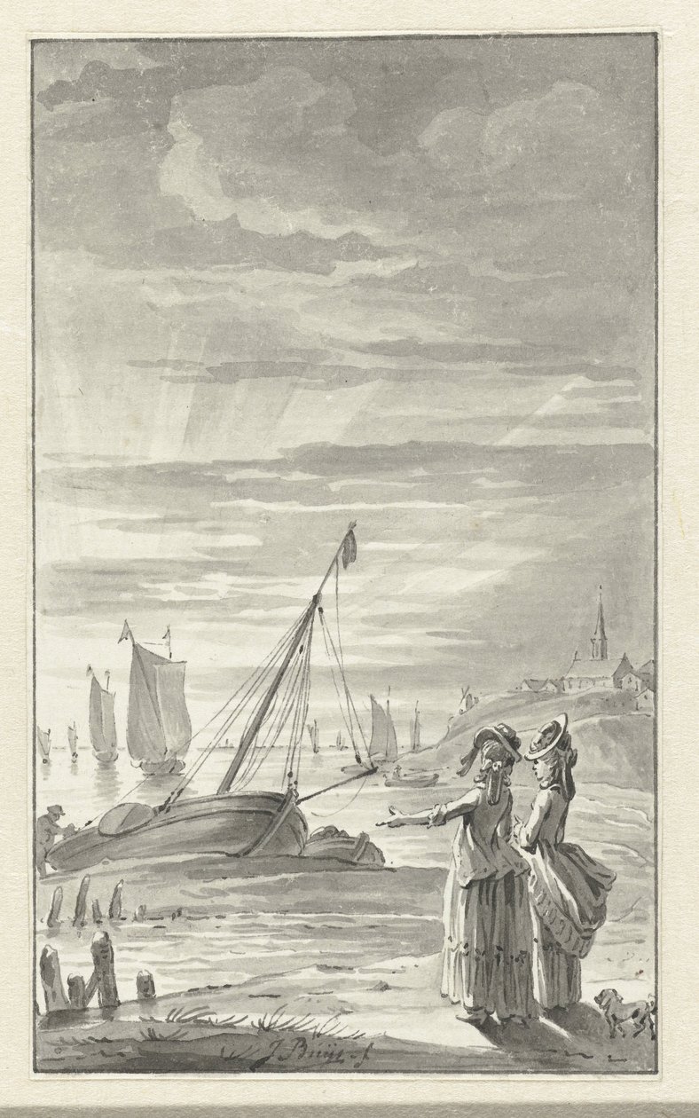 Beach with Two Ladies by Jacobus Buys