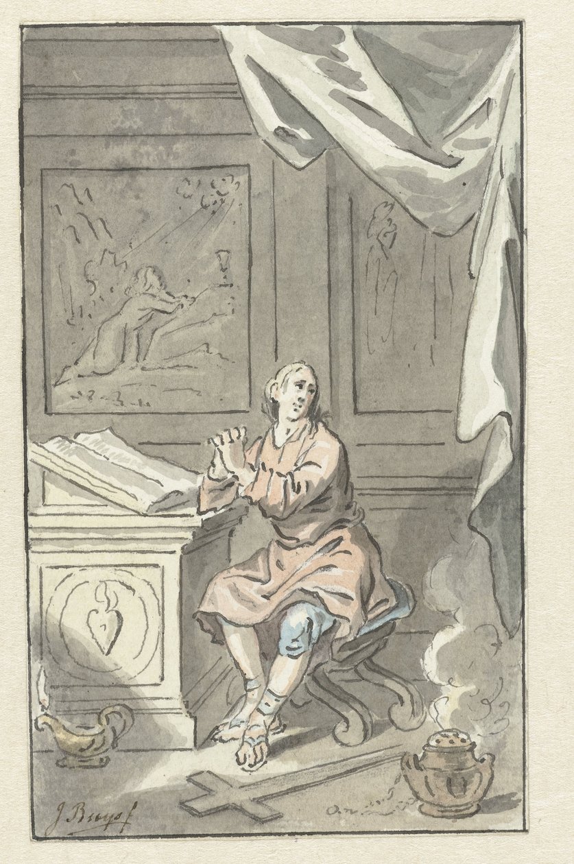 Seated Man with Folded Hands, Behind a Bible by Jacobus Buys