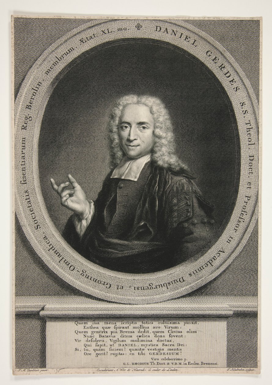 Portrait of Daniel Gerdes, after J.M. Quinkhart by Jacobus Houbraken