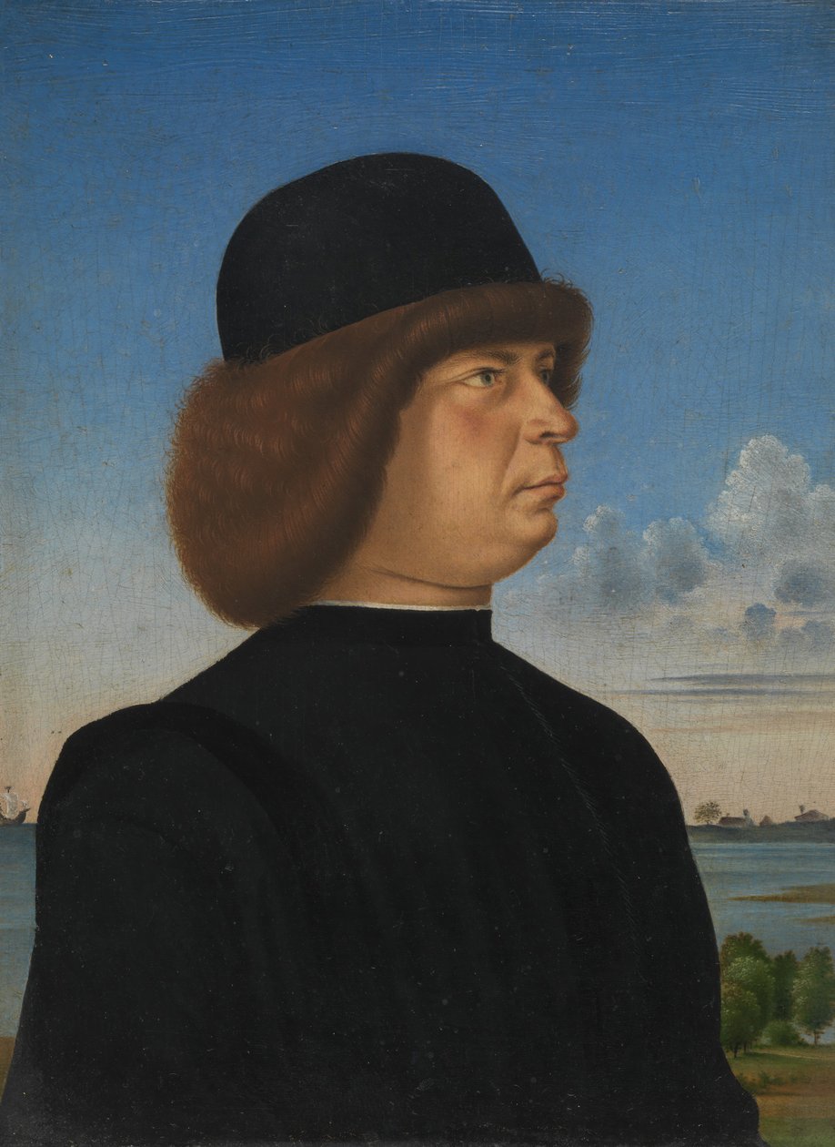 Portrait of Alvise Contarini, verso A Tethered Roebuck, ca. 1485-95 by Jacometto Veneziano