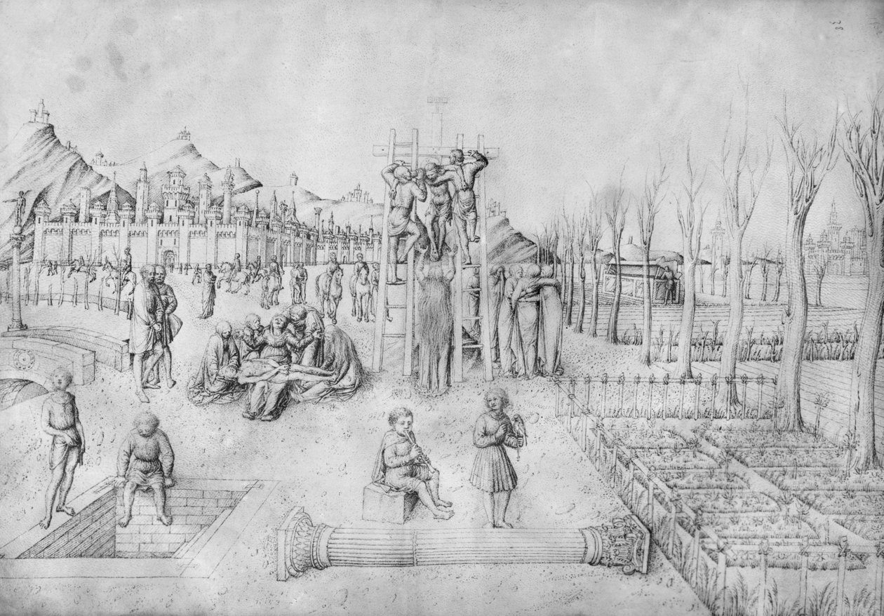 Descent from the Cross and Lamentation of Christ in a Landscape by Jacopo Bellini
