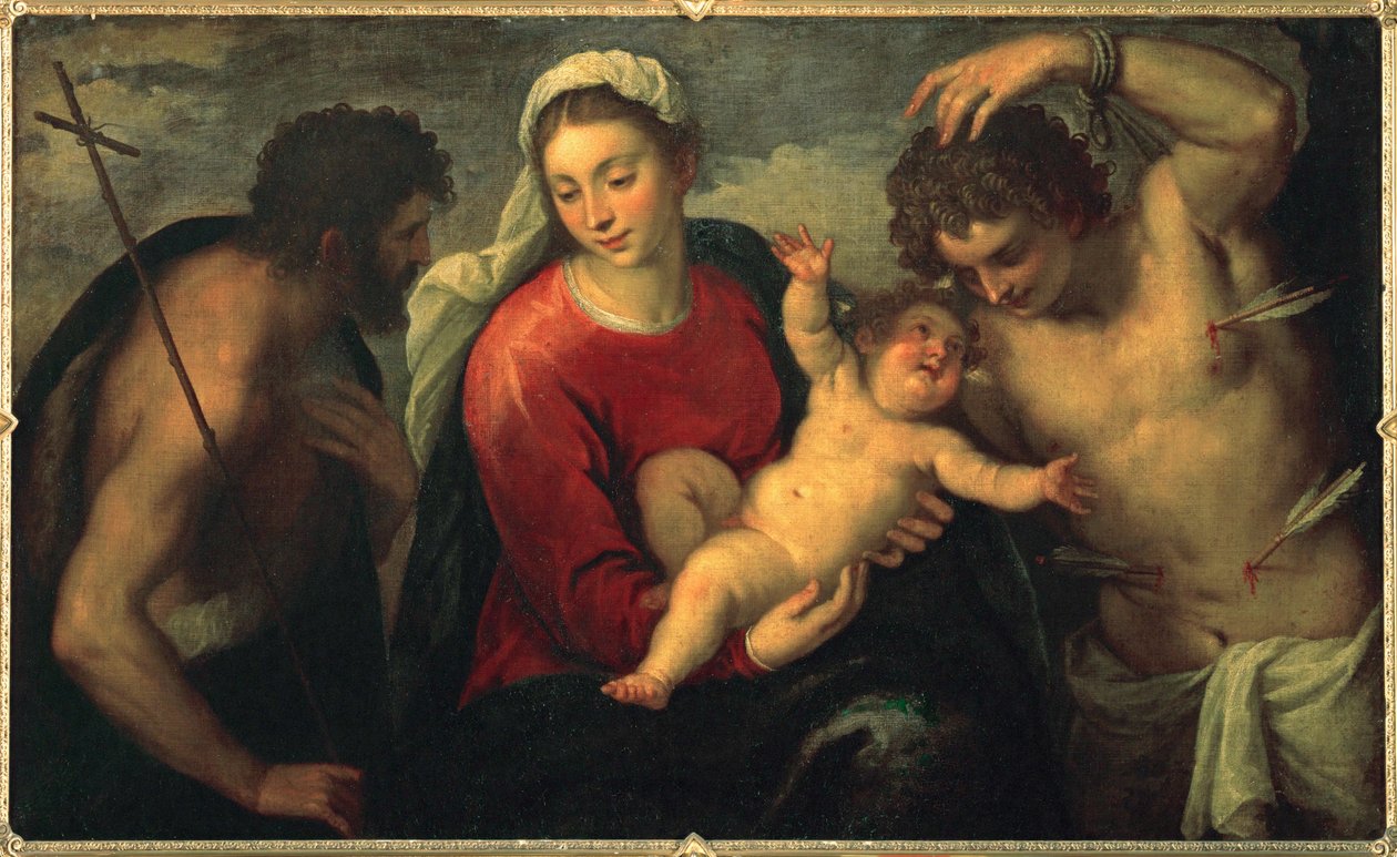 Virgin and Child with John the Baptist and Saint Sebastian by Jacopo (c.1480-1528) Palma