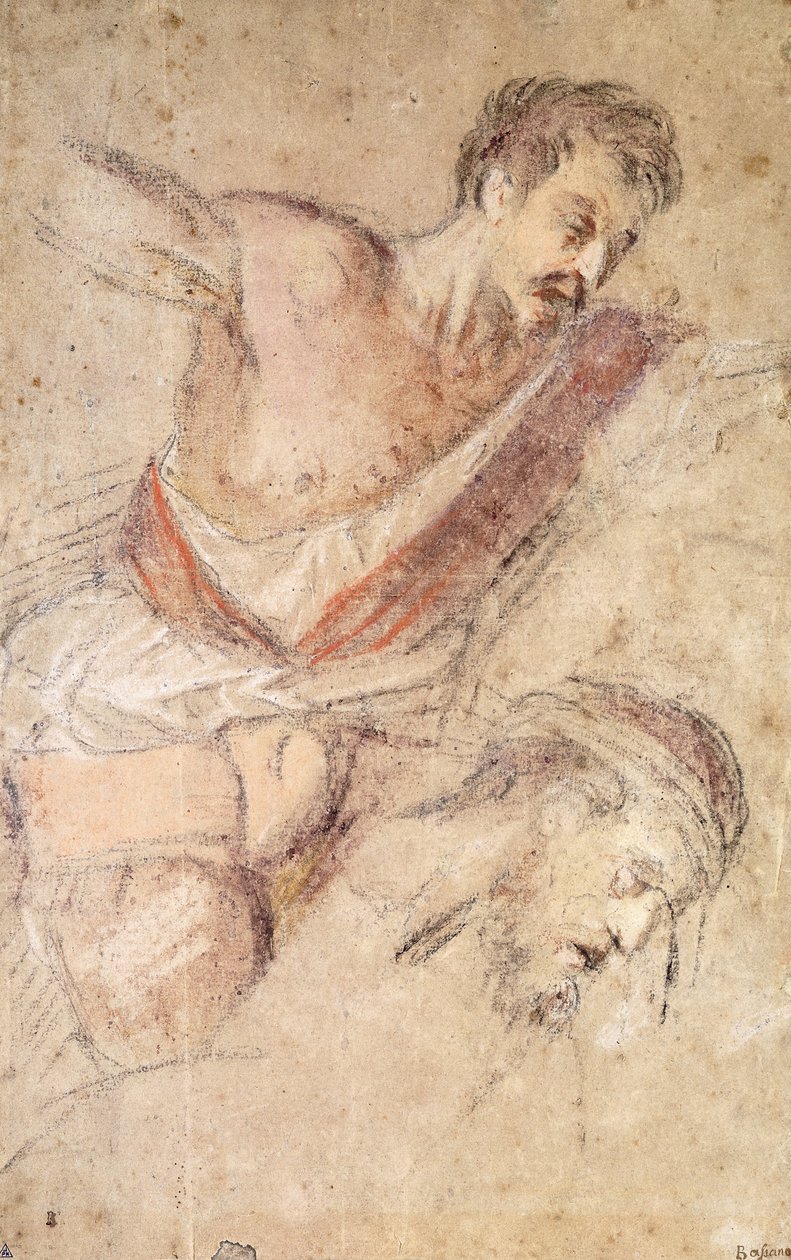 Studies for a Flagellation: A Man Scourging and the Head of Christ by Jacopo Bassano