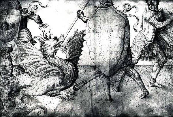 Warriors Fighting a Dragon by Jacopo Bellini: Fine art print