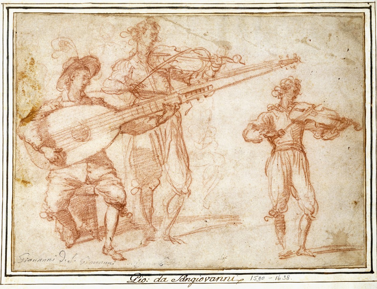Two Musicians playing a Chiatarrone and a Violin, with a Subsidiary Study of the Second Musician by Jacopo Confortini