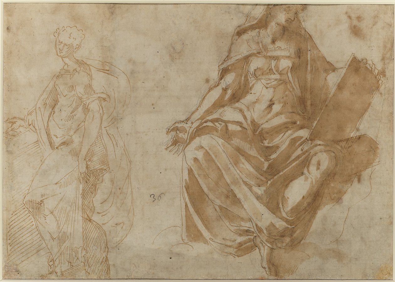 Saint Cecilia and a Seated Female Figure Holding a Book by Jacopo Ianguidi Bertoia
