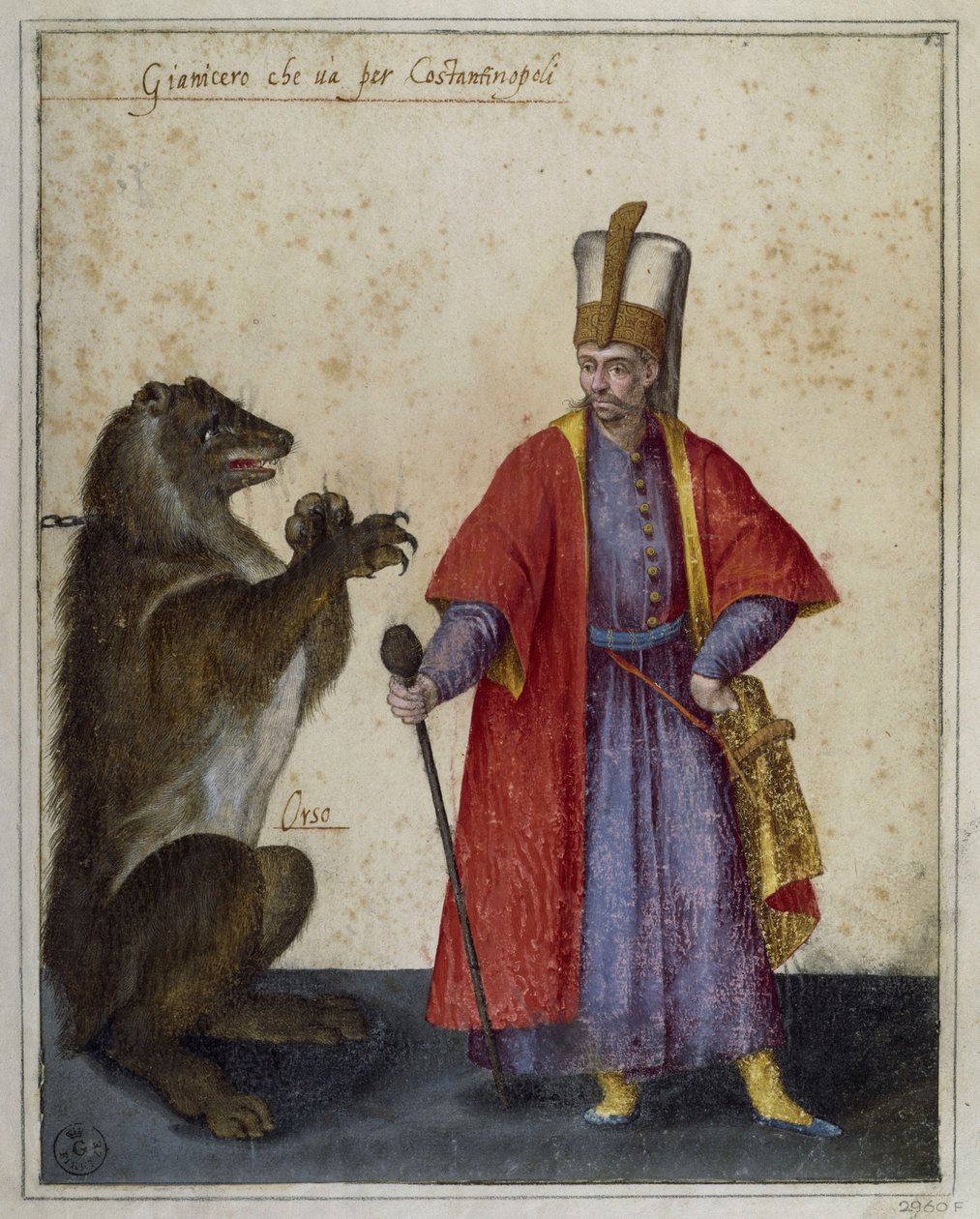 Janissery and Bear, Drawing by Jacopo Ligozzi (1547-1626) by Jacopo Ligozzi
