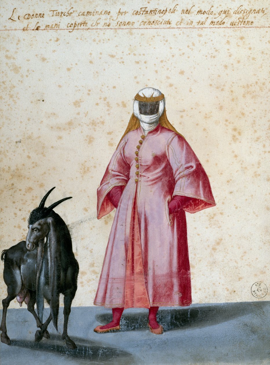 Turkish woman with goat, drawing by Jacopo Ligozzi by Jacopo Ligozzi