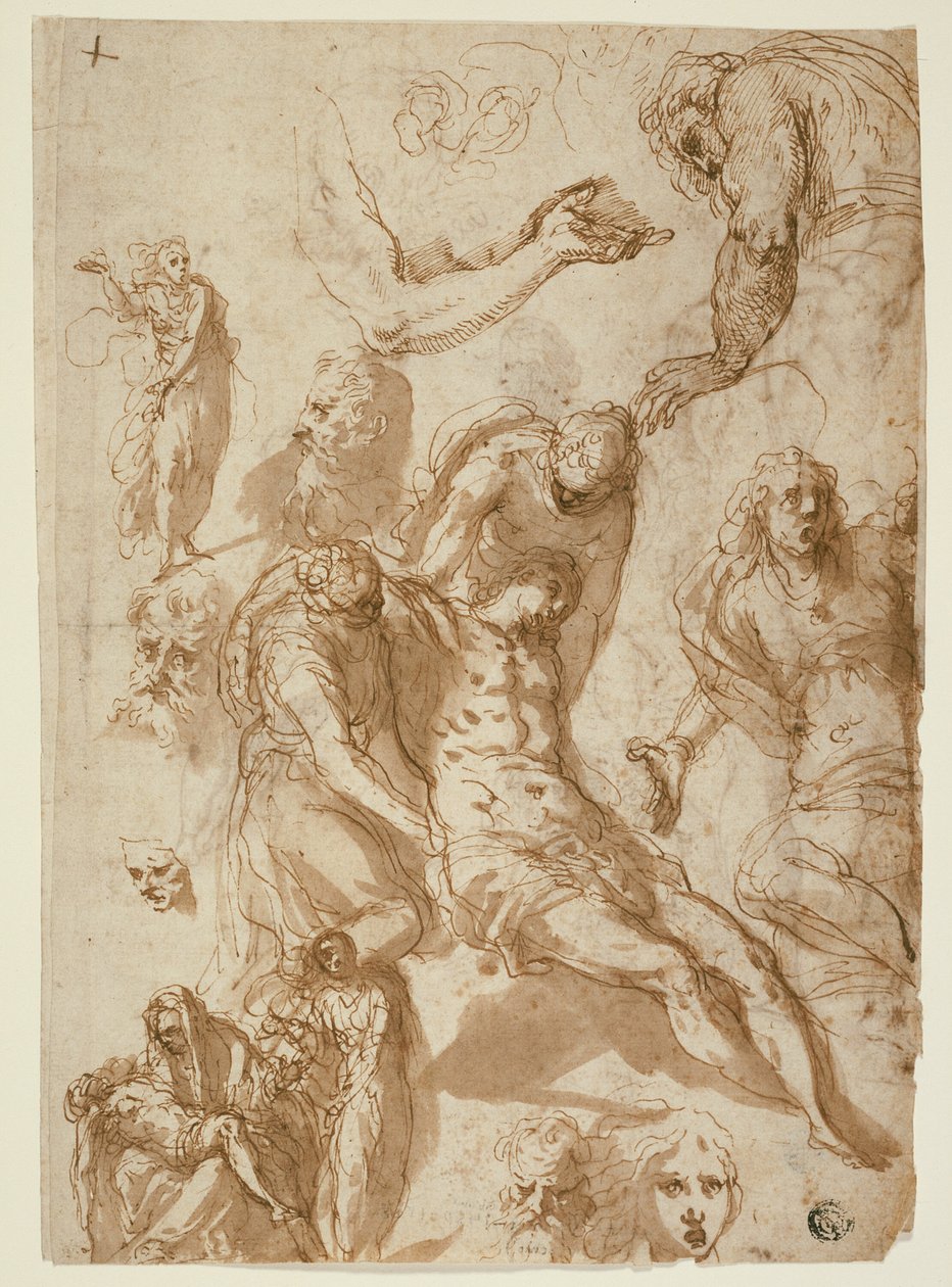 Sketches for a Lamentation and a Pietà, and of Various Figures, Heads, and an Arm (recto); Sketches of the Dead Christ, and of Various Figures and Heads (verso) by Jacopo Palma il Giovane