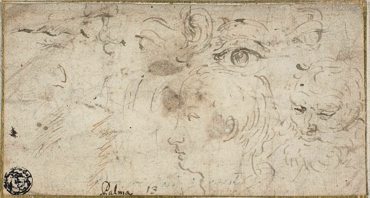 Sketches of Heads, Eyes, Ear, and Mouth by Jacopo Palma il Giovane