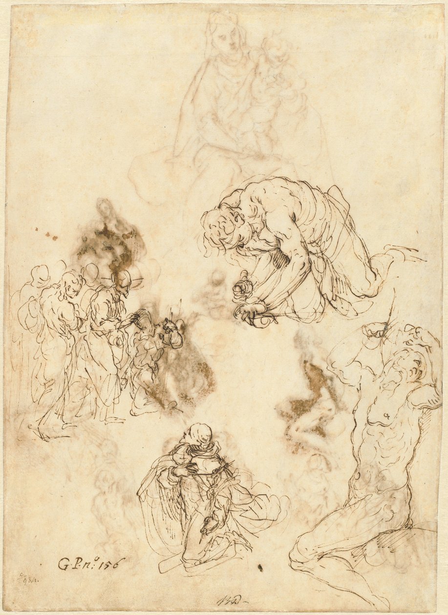 Studies of Christ Healing the Blind Man, Saint Philip Benizzi, and Saint Sebastian by Jacopo Palma il Giovane