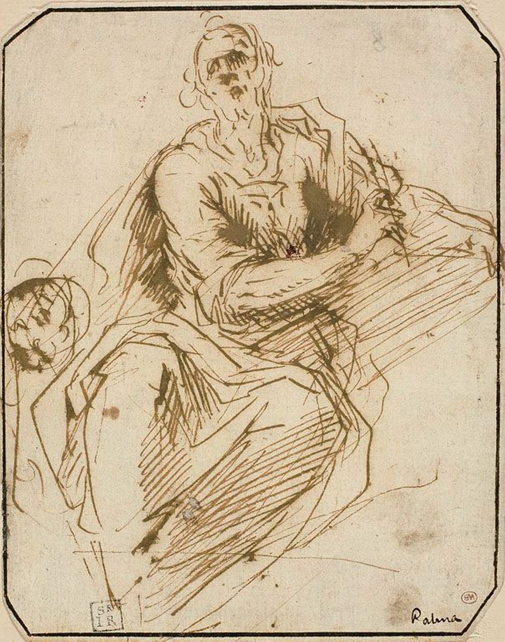 Study for St. Mark; Sketch of Half-length Male Figure, Looking Upwards to Right by Jacopo Palma il Giovane