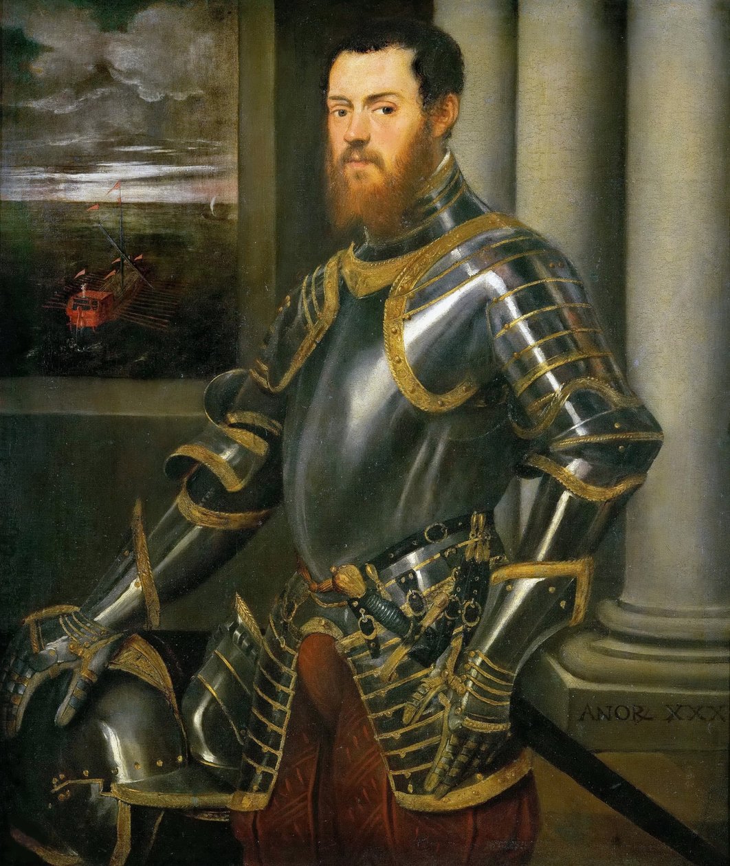 Portrait of a Man in a Gold decorated Suit of Armor by Jacopo Robusti Tintoretto