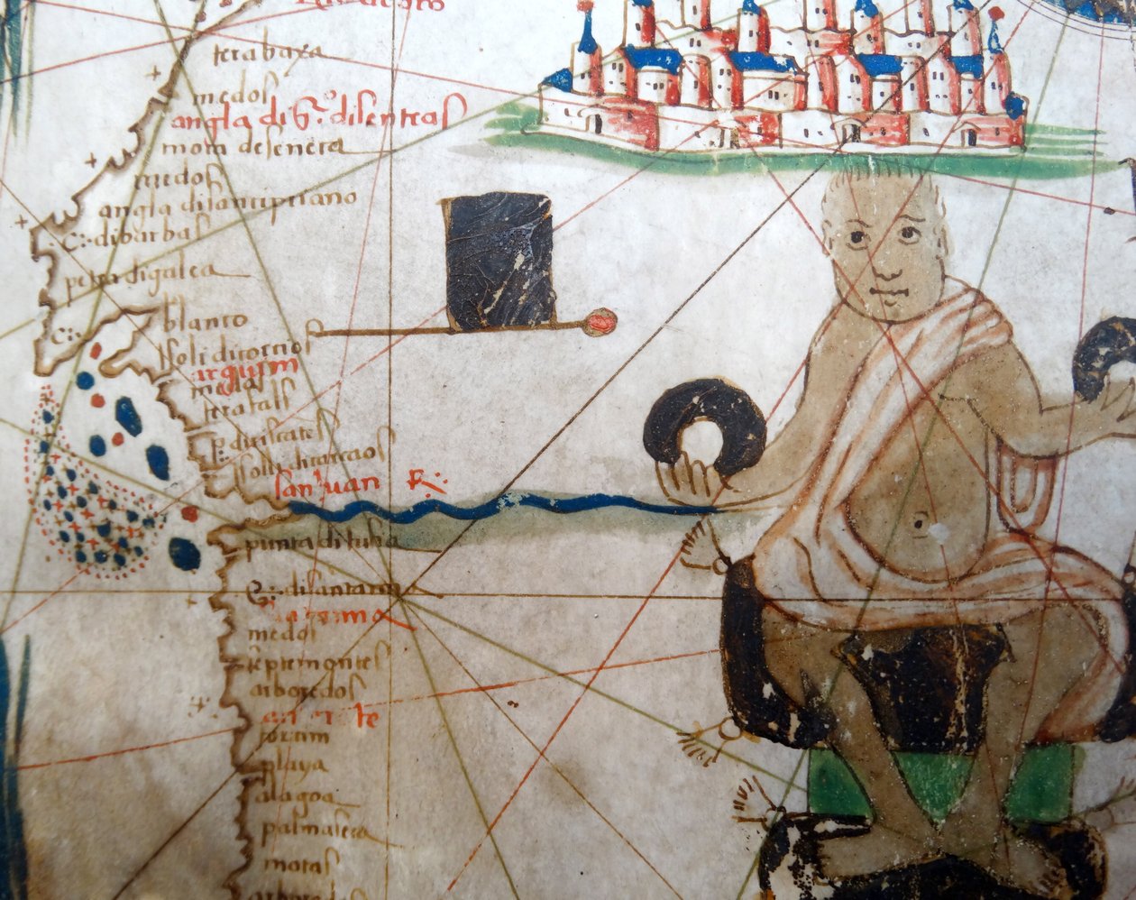 Detail showing an African ruler from a Renaissance map of Europe ...