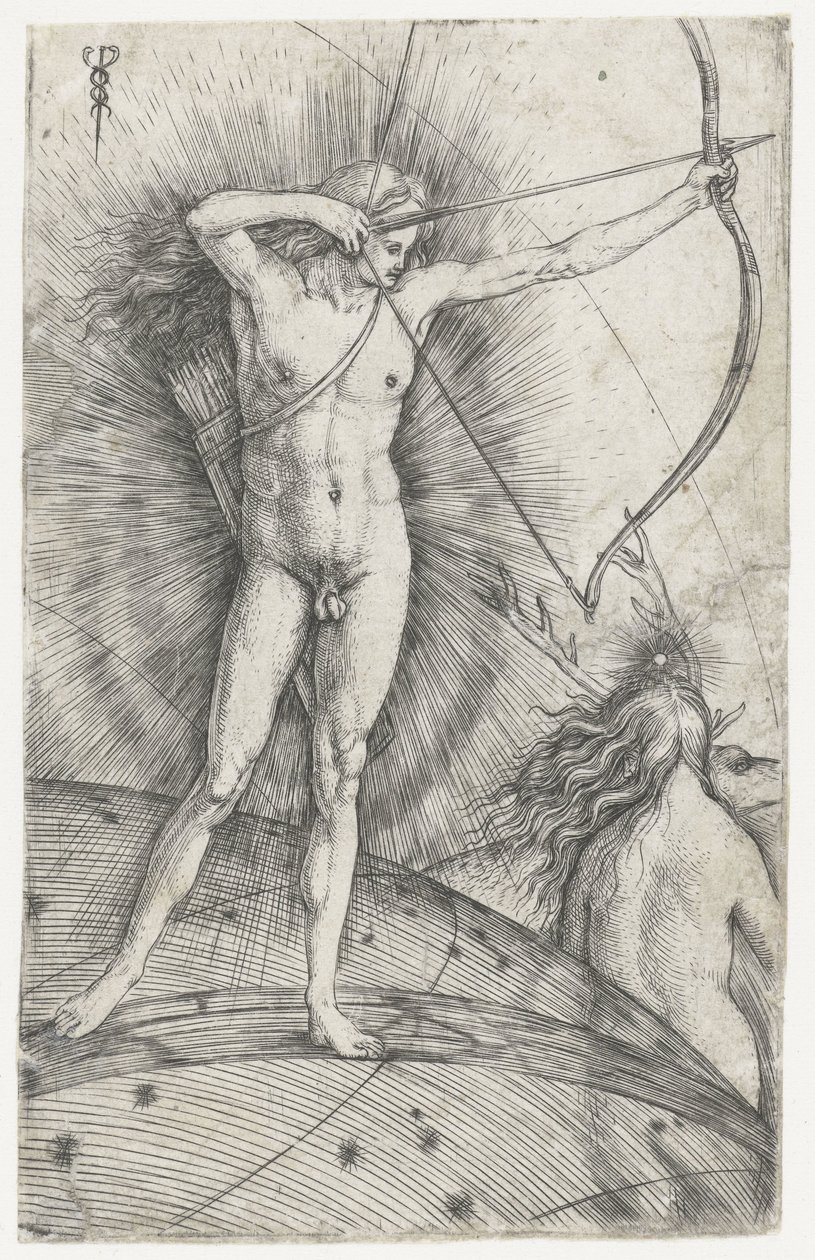 Apollo with Bow and Arrow on Celestial Globe and Diana with Deer by Jacopo de