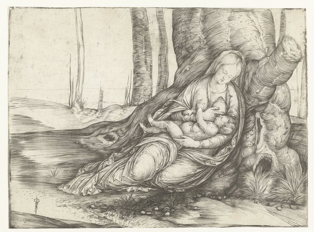 Mary with Child Sitting at the Foot of a Tree by Jacopo de