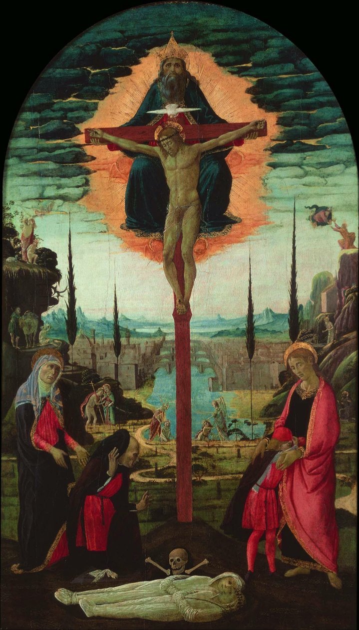 Altarpiece: the Trinity, the Virgin, Saint John and Donors by Jacopo del Sellaio