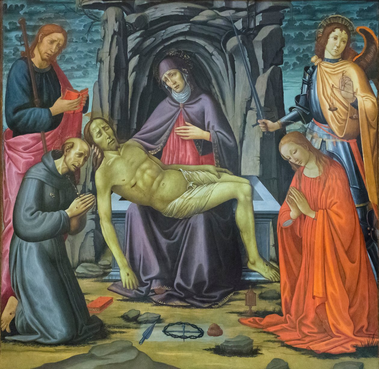 The deposition and saints by Jacopo del Sellaio