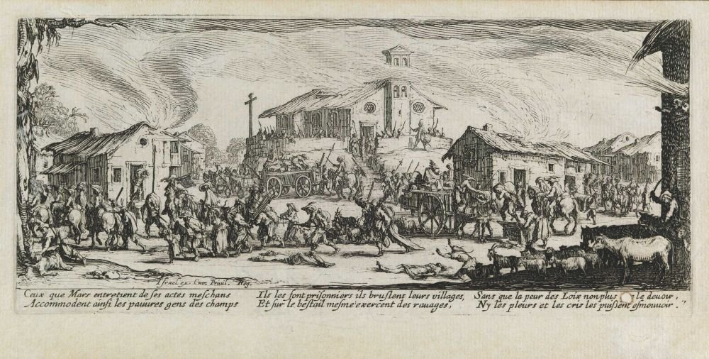 Looting and Burning of a Village, Les Miseres et les Mal-heures de la Guerre, Plate 7 by Jacques Callot