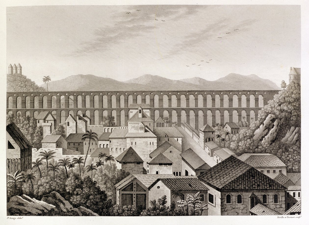 View of part of the town and the Great Aqueduct of Rio de Janeiro, from 