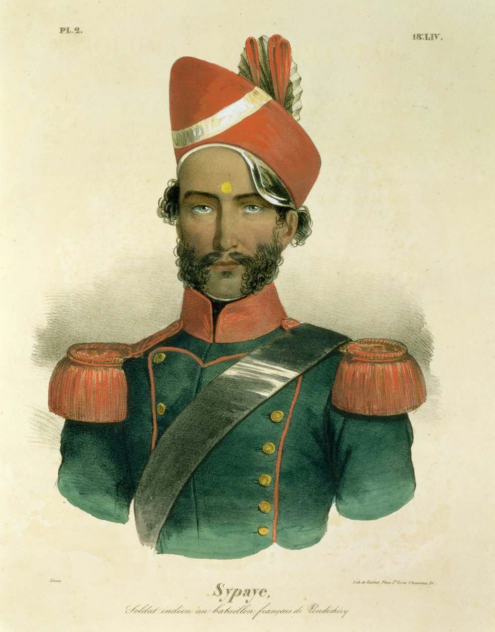 A Sepoy: an Indian Soldier in the French Battalion at Pondicherry, engraved by Racinet by Jacques Francois Gauderique Llanta