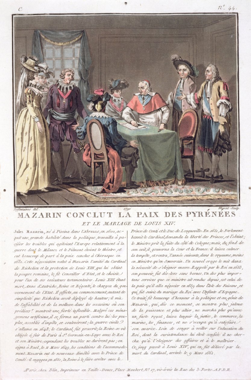 Cardinal Mazarin Concludes the Peace of the Pyrenees, Engraved by Jean Baptiste Morret by Jacques Francois Joseph Swebach