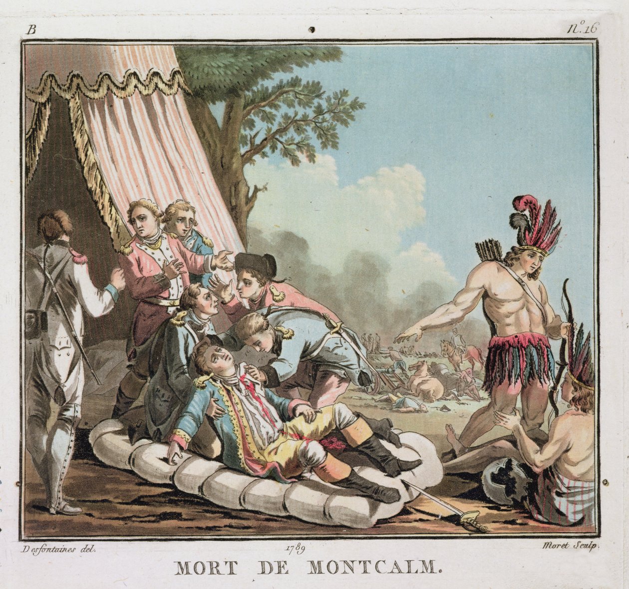 Death of Louis Joseph de Montcalm at the Siege of Quebec, 1759, engraved by Jean Baptiste Morret, 1789 by Jacques Francois Joseph Swebach