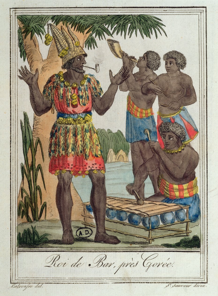 King of Bar, near Gorée, Senegal, from Costumes de Différents Pays by Jacques Grasset de Saint Sauveur