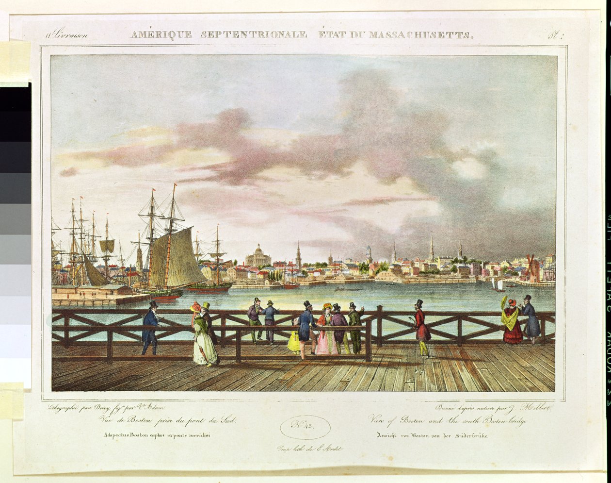 View of Boston and the South Boston Bridge by Jacques Milbert
