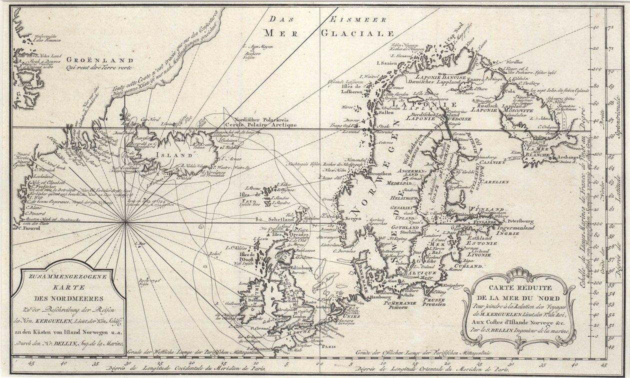 Map of the North Atlantic Ocean, with the North Sea by Jacques Nicolas Bellin