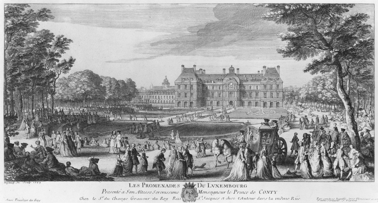 Walking in the Luxembourg gardens, 1729 by Jacques Rigaud