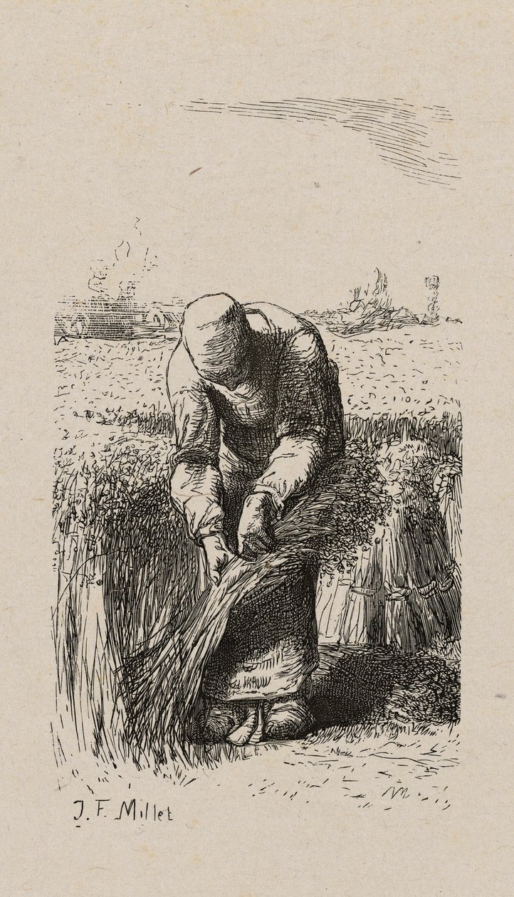 Woman Pulling Flax by Jacques Adrien Lavieille