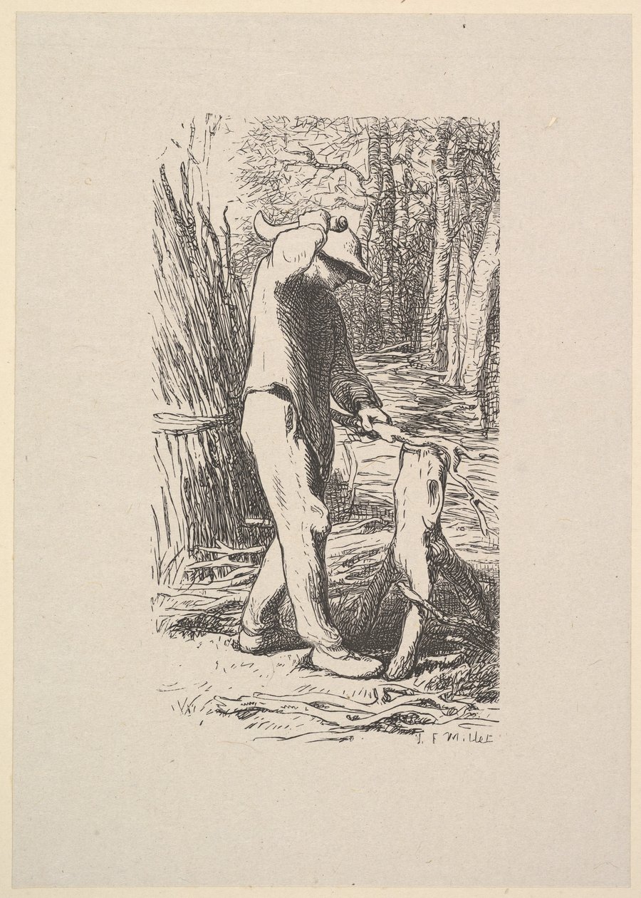 Woodcutter Making a Faggot, 1853 by Jacques Adrien Lavieille