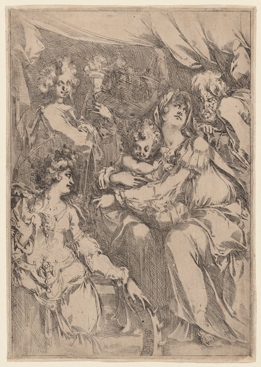 The Holy Family with Saint Catherine, Saint John the Evangelist, and an Angel by Jacques Bellange