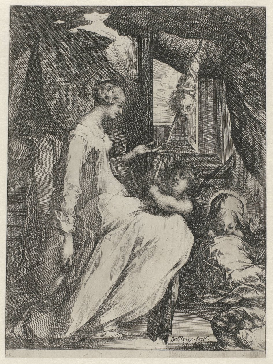 The Virgin Mary Spinning with the Christ Child and an Angel by Jacques Bellange