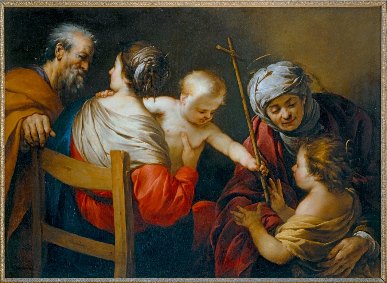 The Holy Family with Saint Elisabeth and the Little Saint John the Baptist to Whom the Child Jesus Gives a Reed Cross by Jacques Blanchard