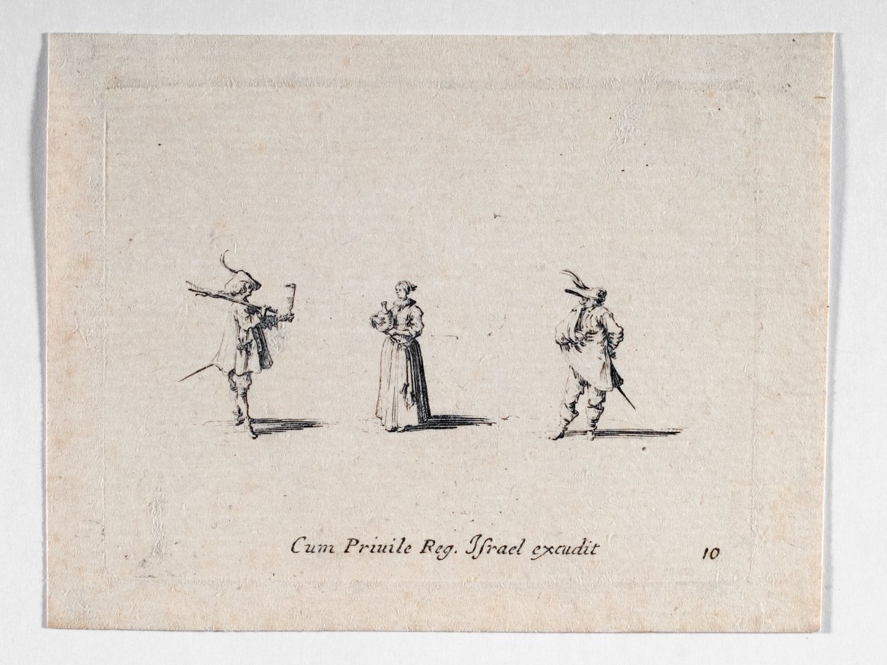 A Lady with a Winebottle and Two Cavaliers by Jacques Callot