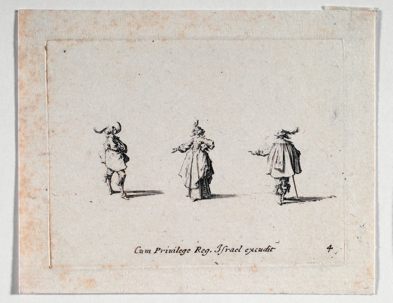 A Lady with Outstretched Hand and Two Cavaliers by Jacques Callot