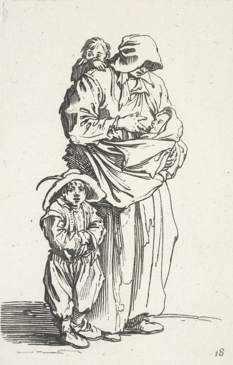 A Mother and Her Three Children, from The Beggars by Jacques Callot