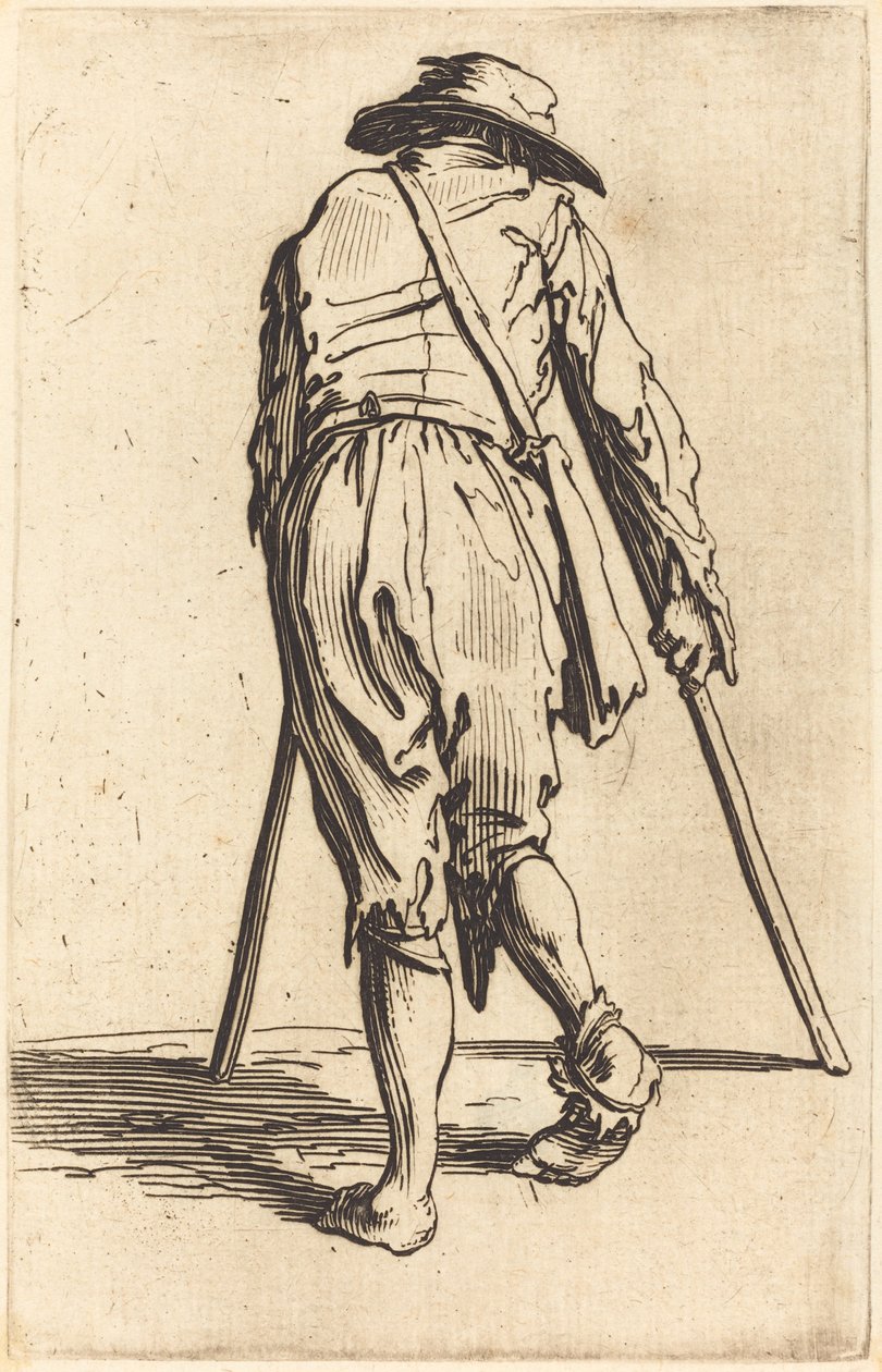 Beggar with Crutches and Hat, Back View by Jacques Callot