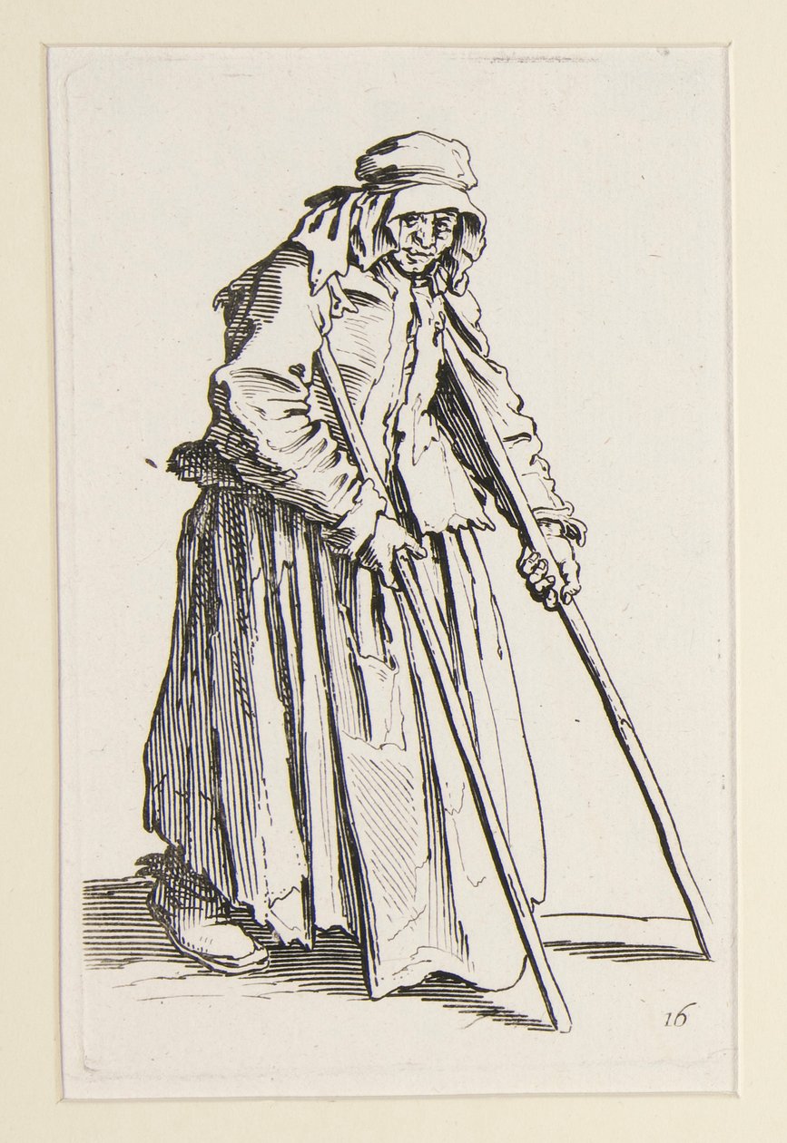 Beggar woman on crutches, from The Beggars by Jacques Callot