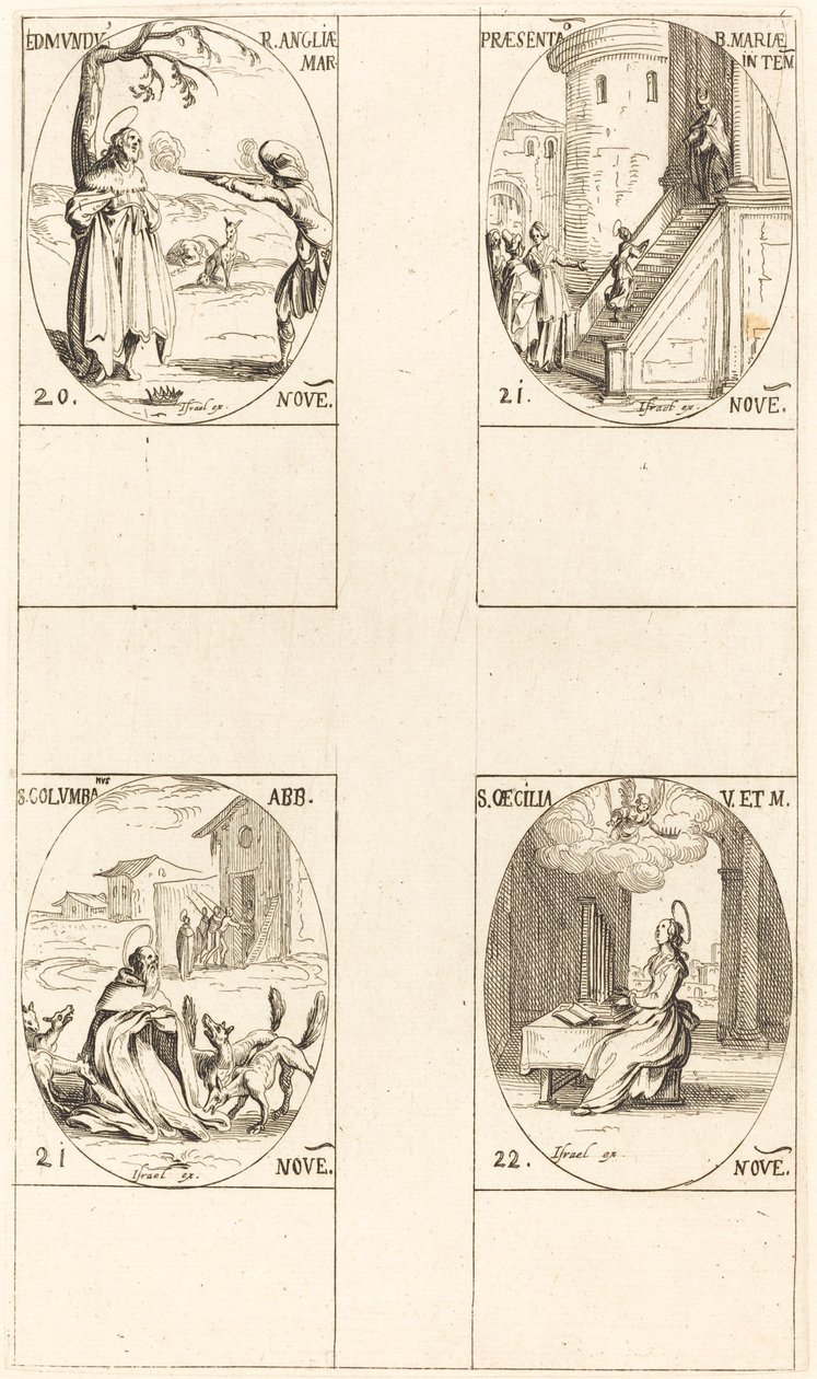 Edmund, King of England, Martyr, Presentation of the Virgin, St. Columba, St. Cecil by Jacques Callot