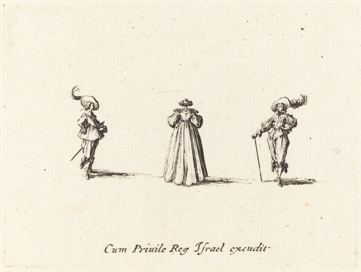 Lady Seen from Behind, and Two Gentlemen by Jacques Callot