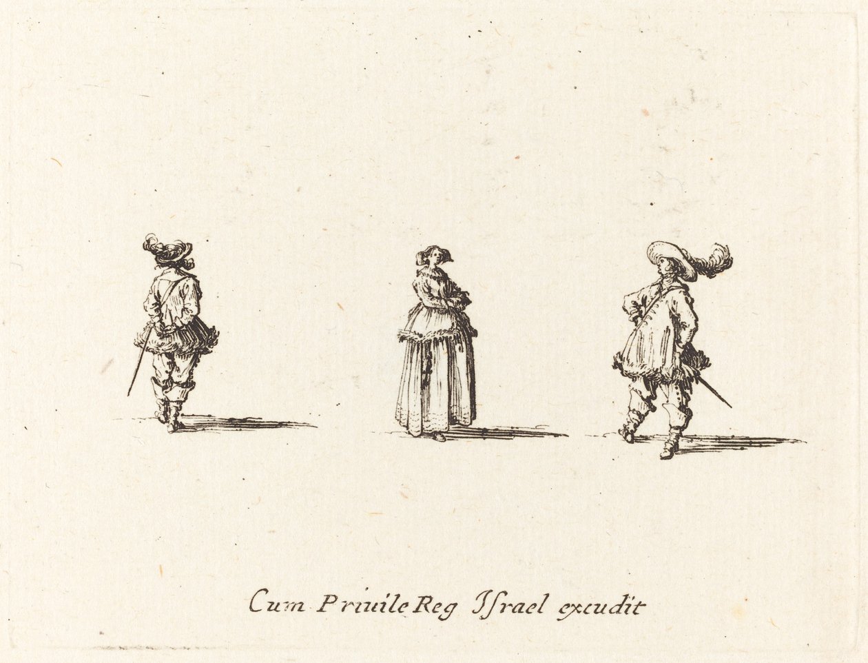 Lady with Arms Folded, and Two Gentlemen by Jacques Callot