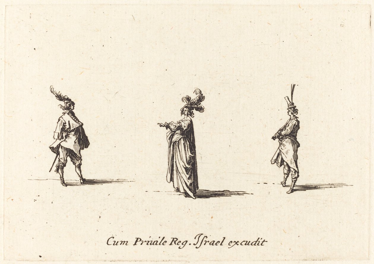 Lady with Plumed Hat, and Two Gentlemen by Jacques Callot